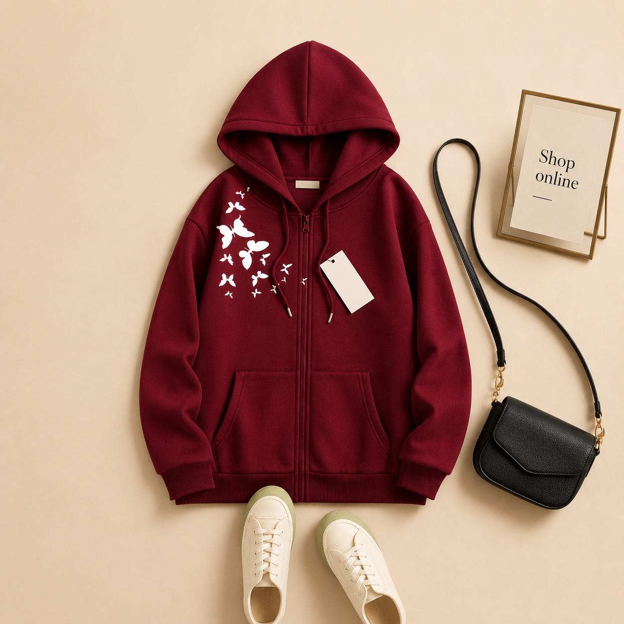 MAROON ZIPPER SHOULDER BUTTERFLY