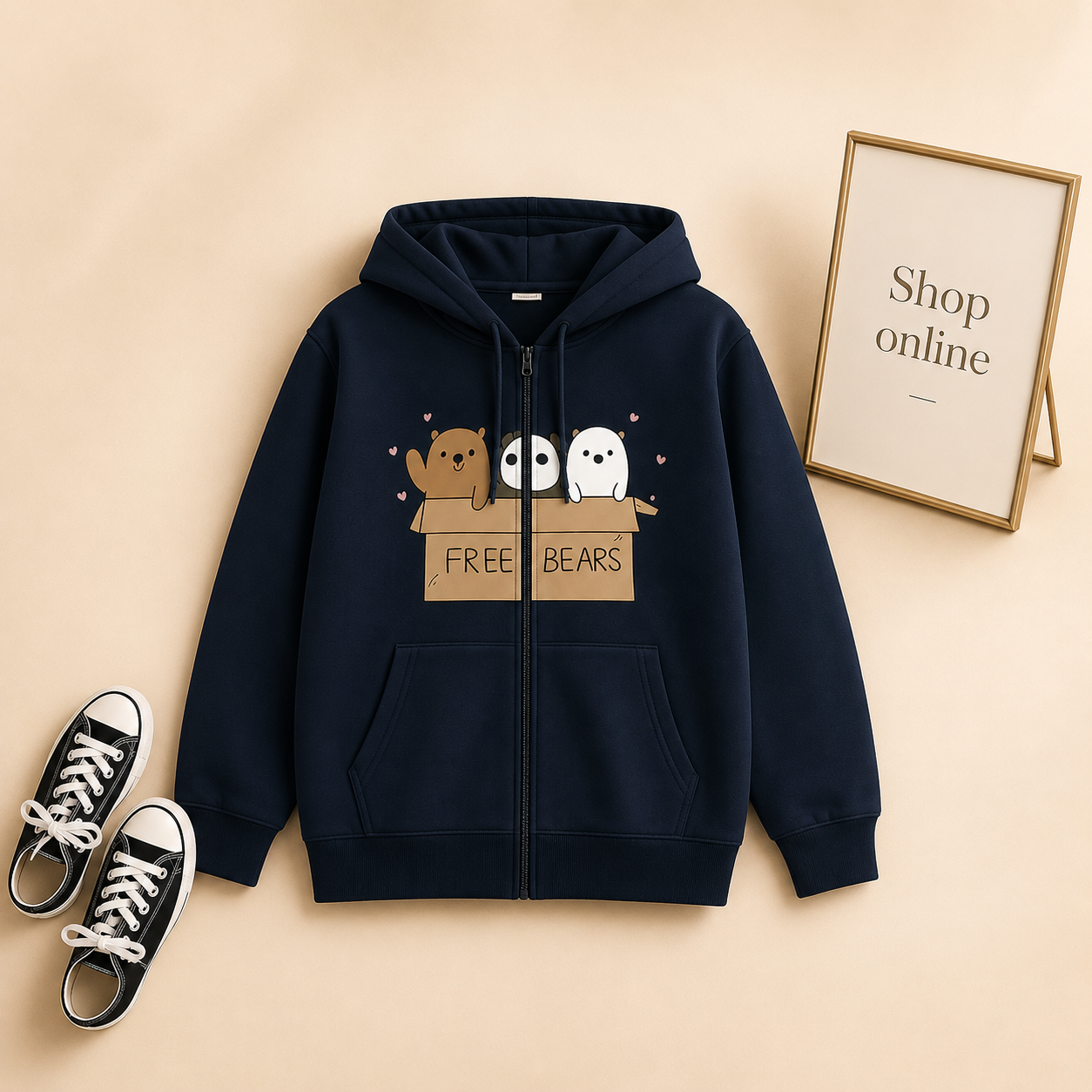 NAVY BLUE ZIPPER FREE BEAR