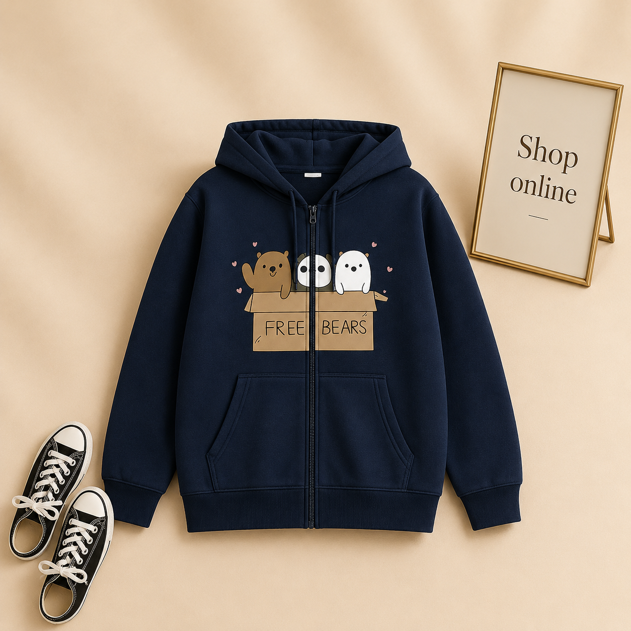 NAVY BLUE ZIPPER FREE BEARS