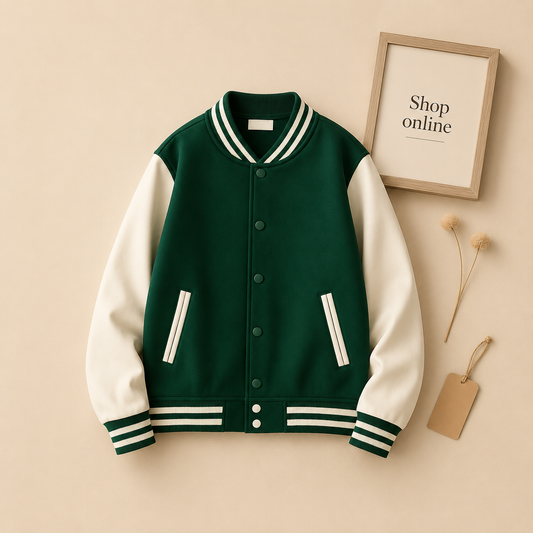 BOTTLE GREEN BASEBALL JACKET