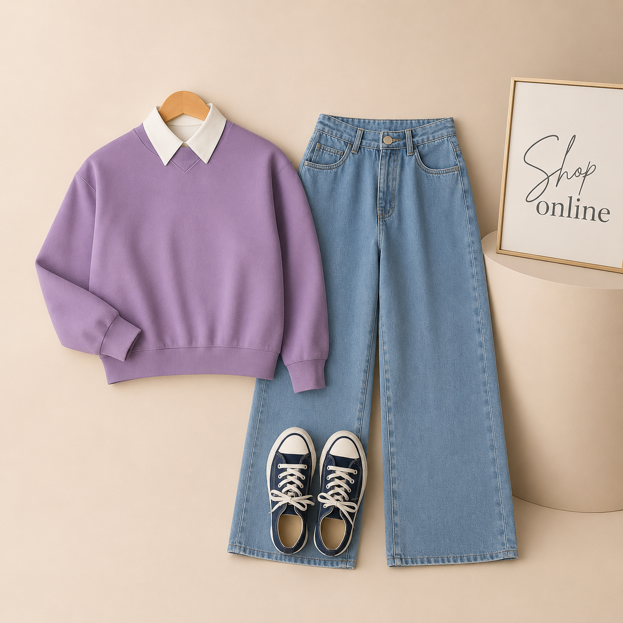 Lilac / Sea Blue Collar sweat and wideleg jeans