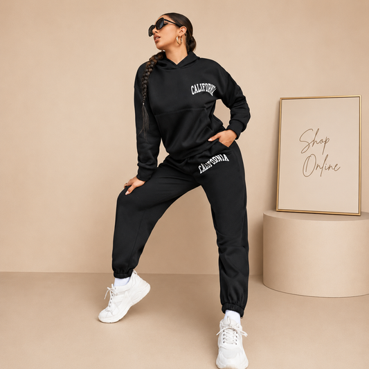 BLACK HOOD TRACKSUIT PRINTED CALIFORNIA
