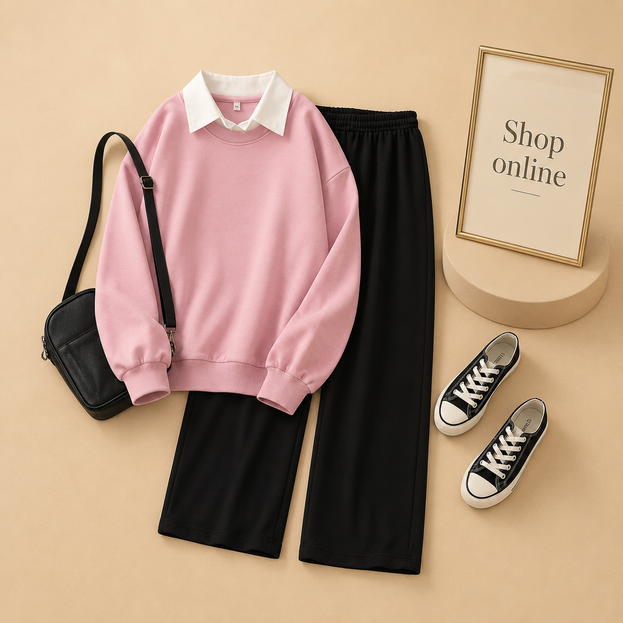 PINK COLLAR SWEATSHIRT WITH  FLAPPER TROUSER