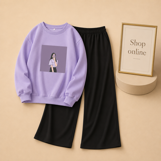 LILAC BACKGROUND GIRL LILAC SWEATSHIRT WITH FLAPPER