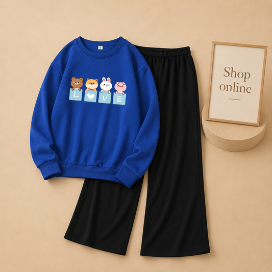 LOVE CARTOON ROYAL BLUE SWEATSHIRT WITH FLAPPER