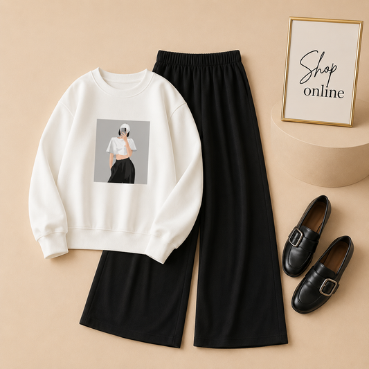 WHITE CAP WHITE SWEATSHIRT WITH FLAPPER