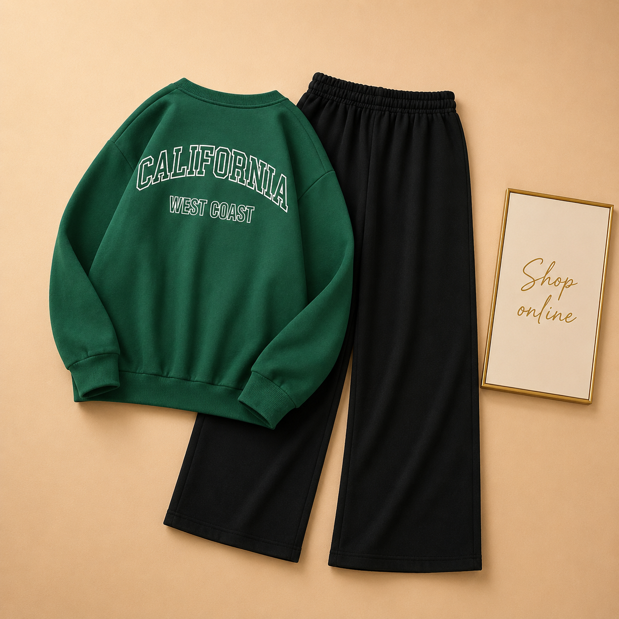 CALIFORNIA BOTTLE GREEN SWEATSHIRT WITH FLAPPER