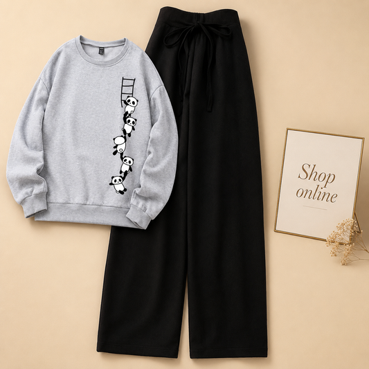 PANDA LADDER GREY SWEATSHIRT WITH FLAPPER