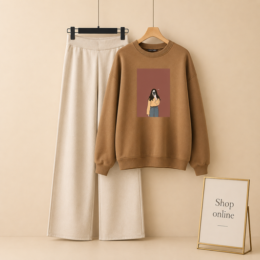 BROWN GIRL BROWN SWEATSHIRT WITH BEIGE FLAPPER