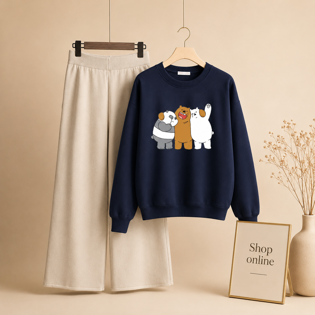 TOGETHER BEAR NAVY BLUE SWEATSHIRT WITH BEIGE FLAPPER