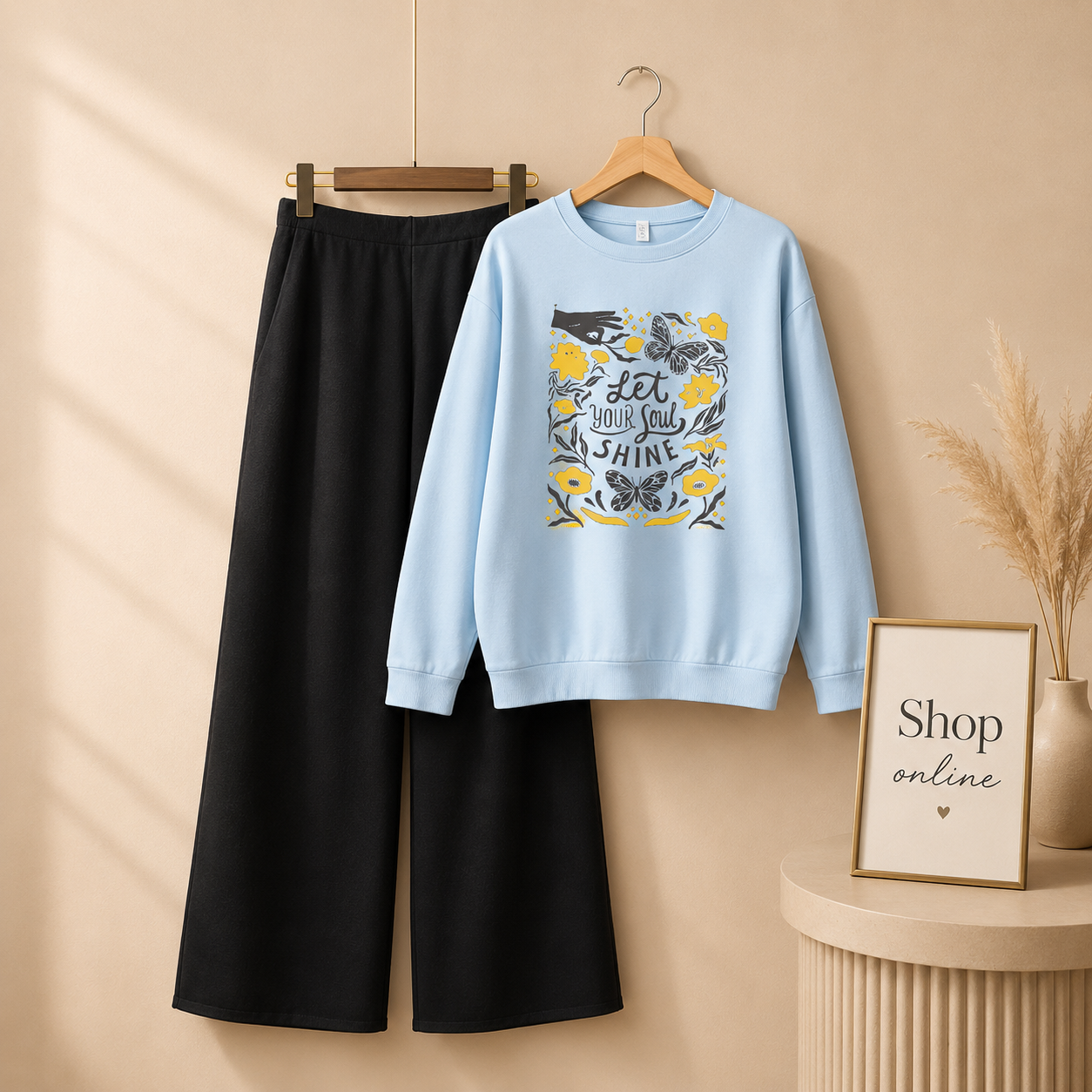 SKY BLUE SWEATSHIRT LET YOUR SOUL SHINE WITH FLAPPER