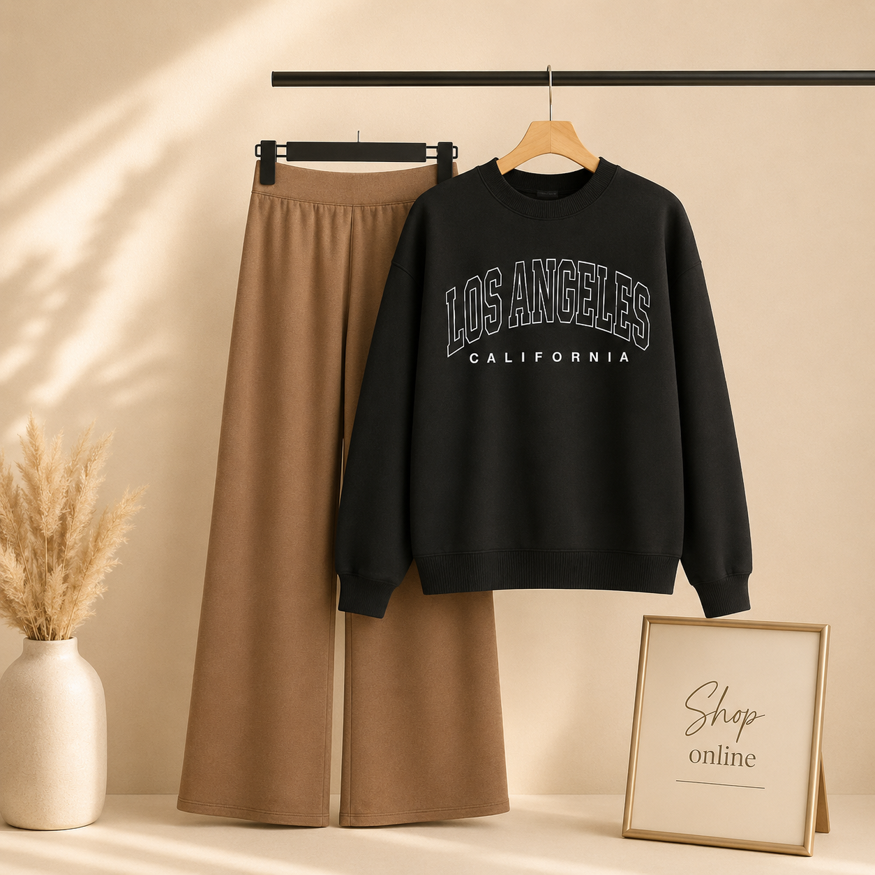 LOS ANGLES BLACK SWEATSHIRT WITH BROWN FLAPPER
