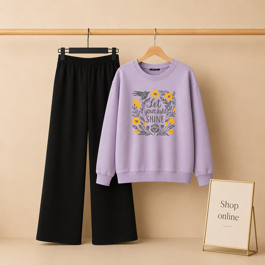 LILAC SWEATSHIRT LET YOUR SOUL SHINE WITH FLAPPER