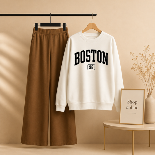 BOSTON WHITE SWEATSHIRT WITH BROWN FLAPPER