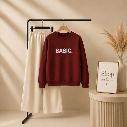 BASIC PRINT MAROON SWEATSHIRT WITH BEIGE FLAPPER