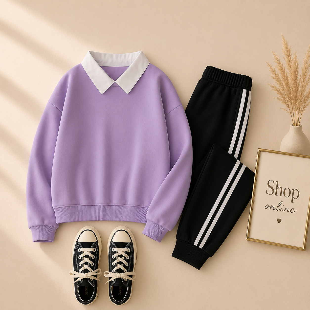 LILAC COLLAR SWEATSHIRT WITH 3 STRIPES TROUSER