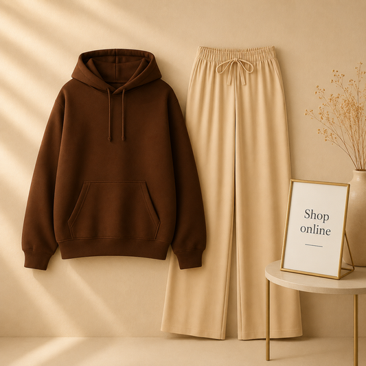 PLAIN BROWN HOODIE WITH BEIGE FLAPPER