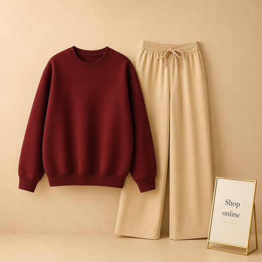 PLAIN MAROON SWEATSHIRT WITH BEIGE FLAPPER