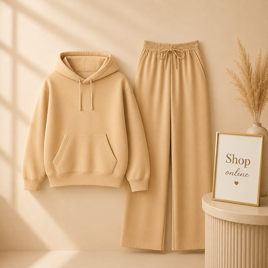 PLAIN BEIGE HOODIE WITH BEIGE FLAPPER