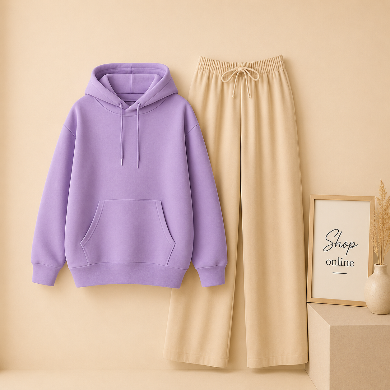 PLAIN LILAC HOODIE WITH BEIGE FLAPPER