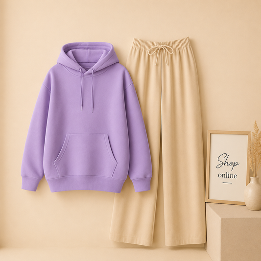 PLAIN LILAC HOODIE WITH BEIGE FLAPPER