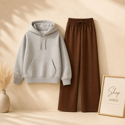PLAIN GREY HOODIE WITH BROWN FLAPPER