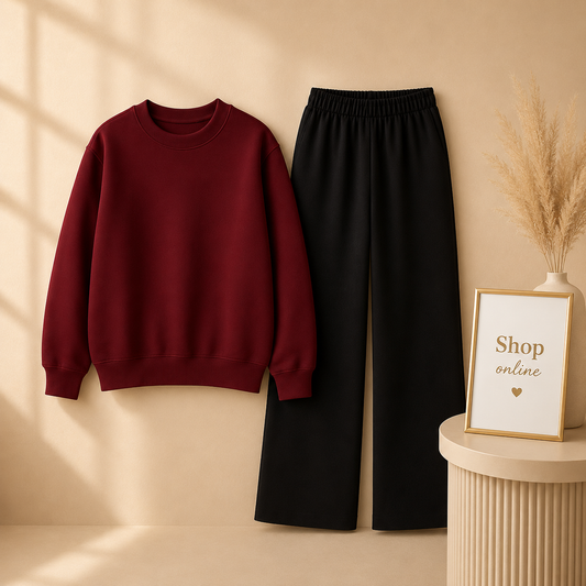 PLAIN MAROON SWEATSHIRT WITH BLACK FLAPPER