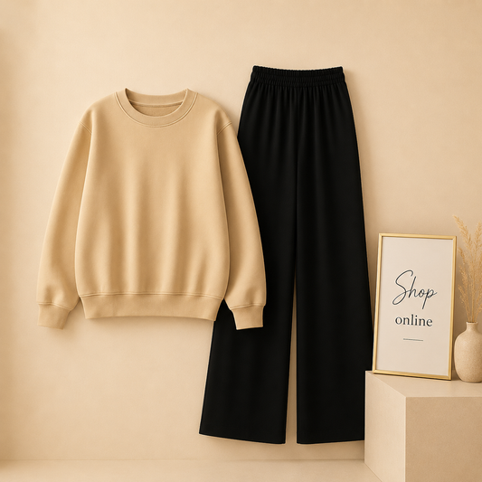 PLAIN BEIGE SWEATSHIRT WITH BLACK FLAPPER