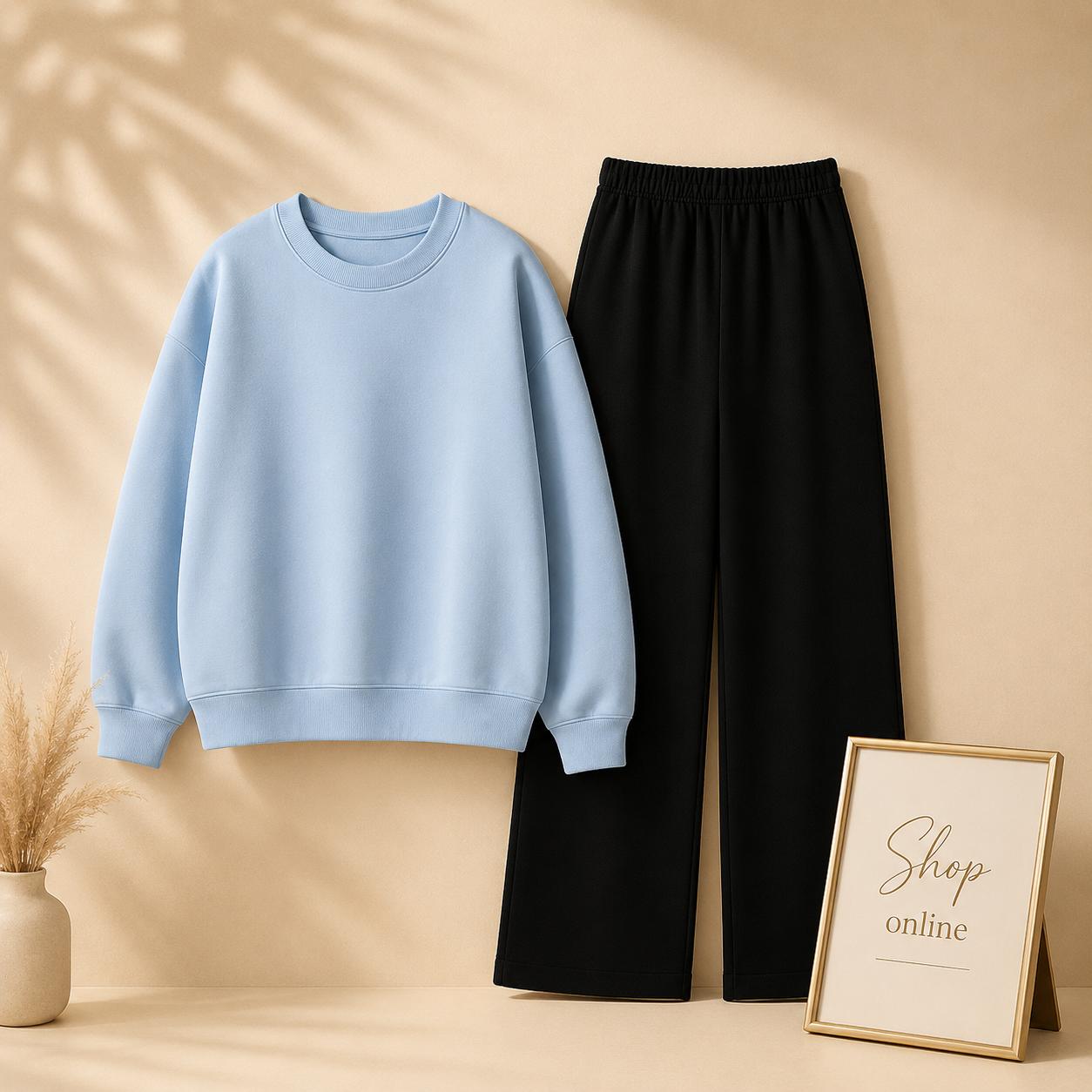 PLAIN SKYBLUE SWEATSHIRT WITH BLACK FLAPPER