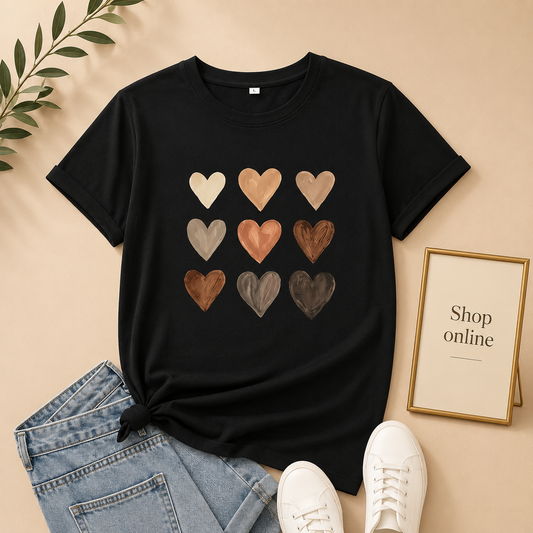 BLACK TSHIRT BROWN HEARTS