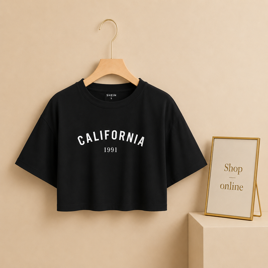 BLACK CROP TSHIRT CALIFORNIA 1991