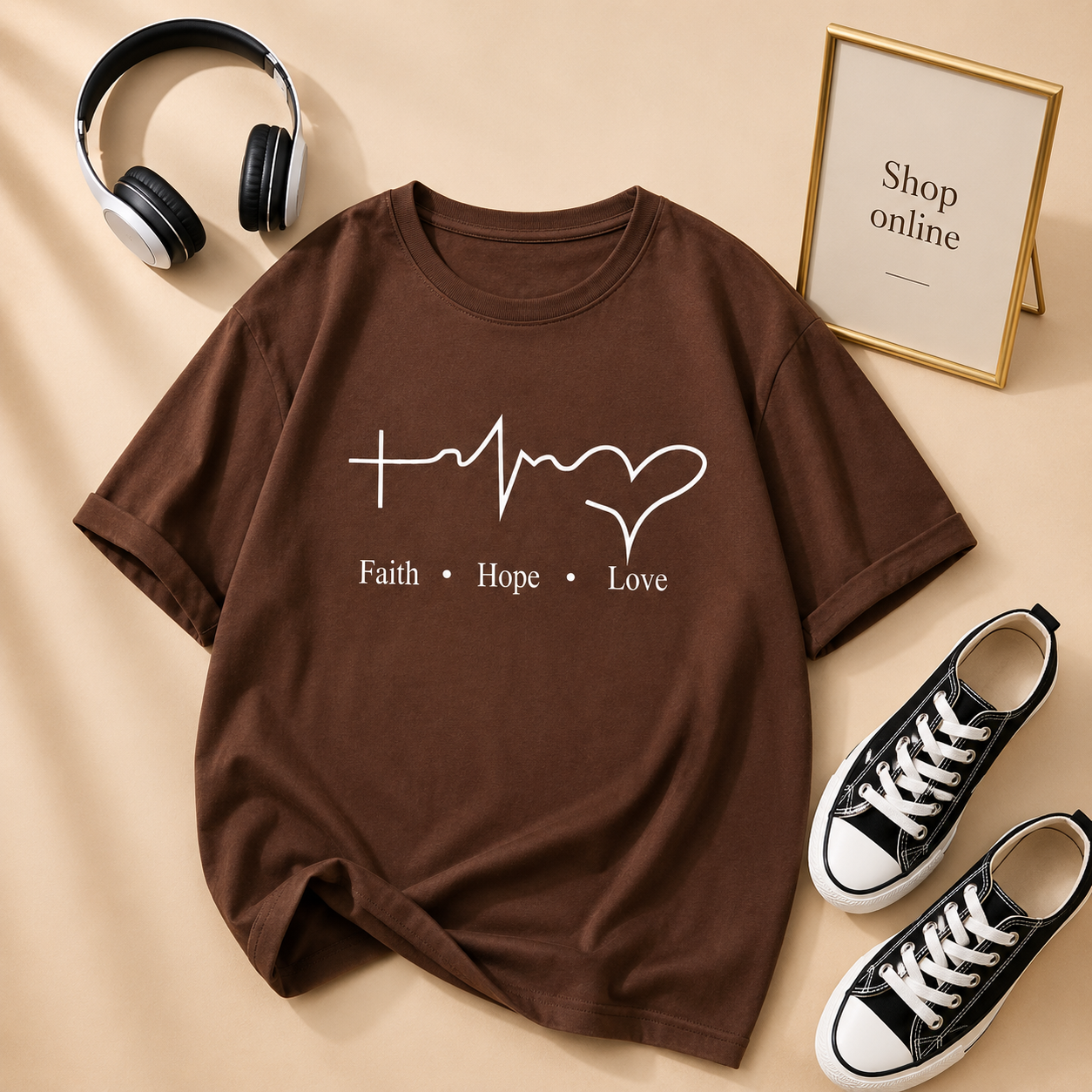 BROWN TSHIRT FAITH HOPE LOVE