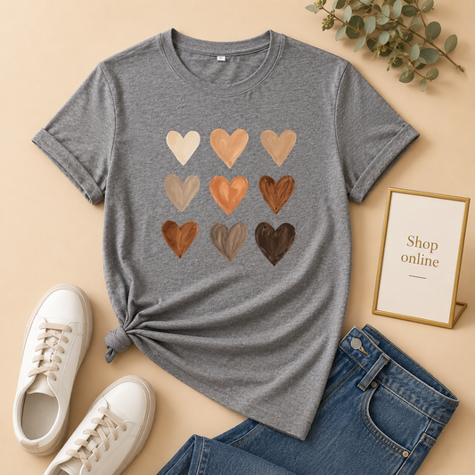 GREY TSHIRT BROWN HEARTS