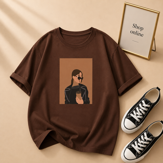 DARK BROWN TSHIRT COFFEE GIRL