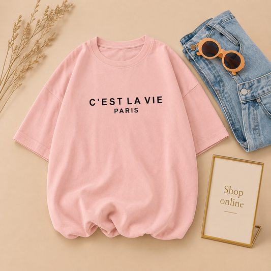 PINK TSHIRT C’EST LA VIE PARIS