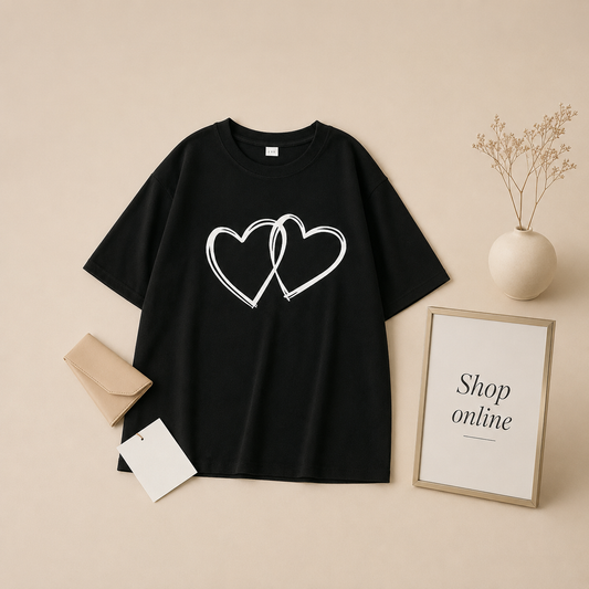 BLACK TSHIRT HEART IN HEART
