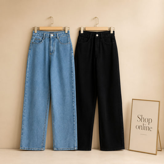 PACK OF 2 WIDE LEG JEANS SKY BLUE AND BLACK