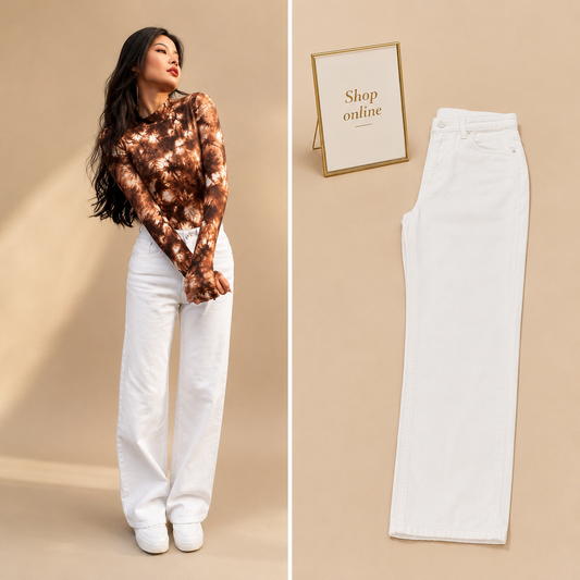 HIGH WAISTED WHITE WIDE LEG JEANS