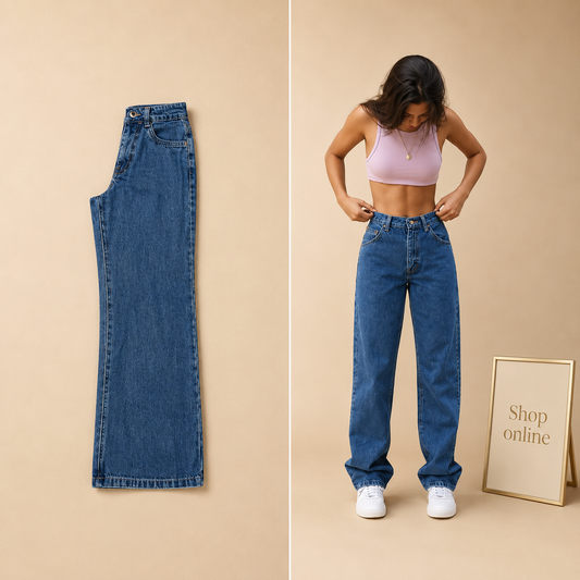 HIGH WAISTED MID BLUE WIDE LEG JEANS