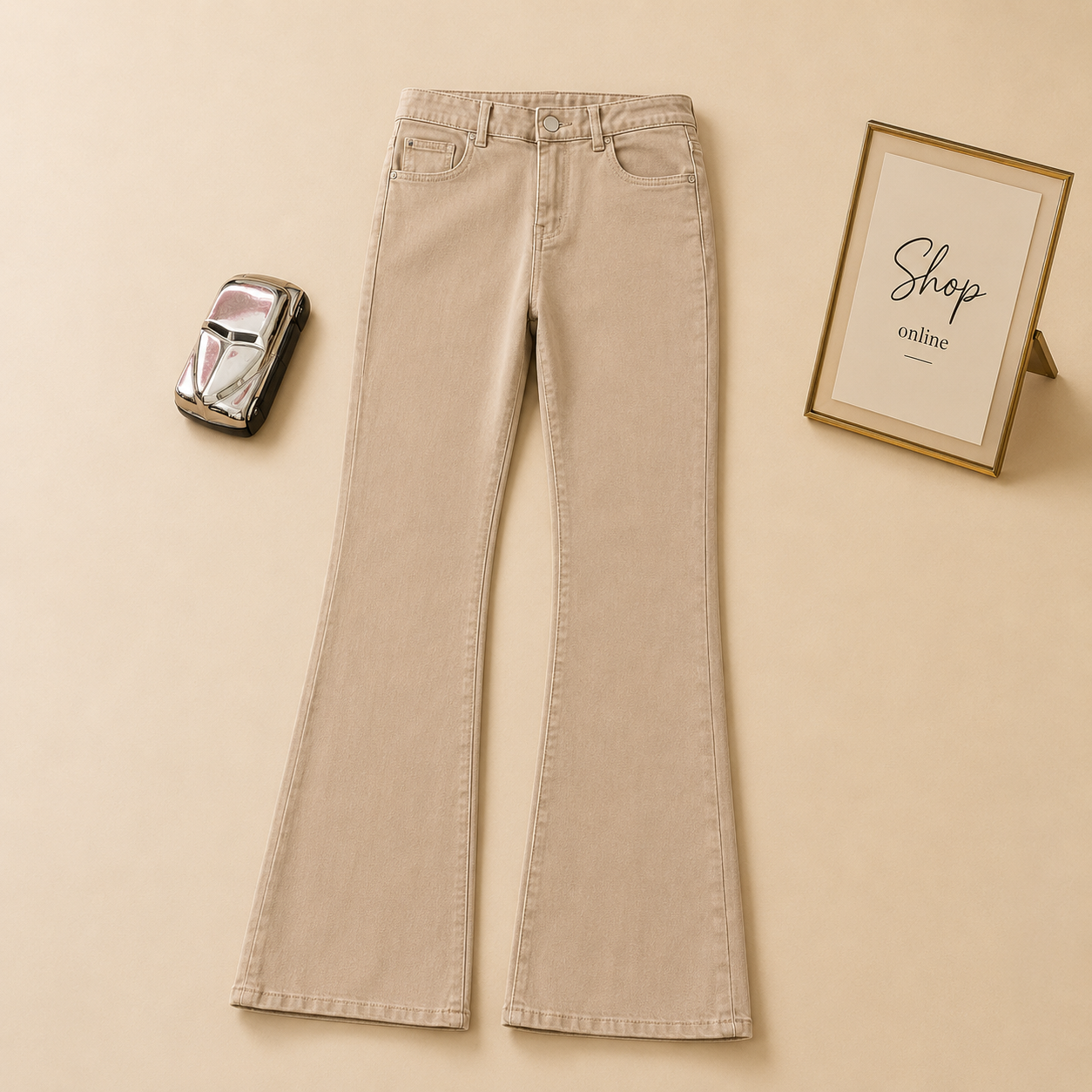 HIGH WAISTED BEIGE WIDE LEG JEANS