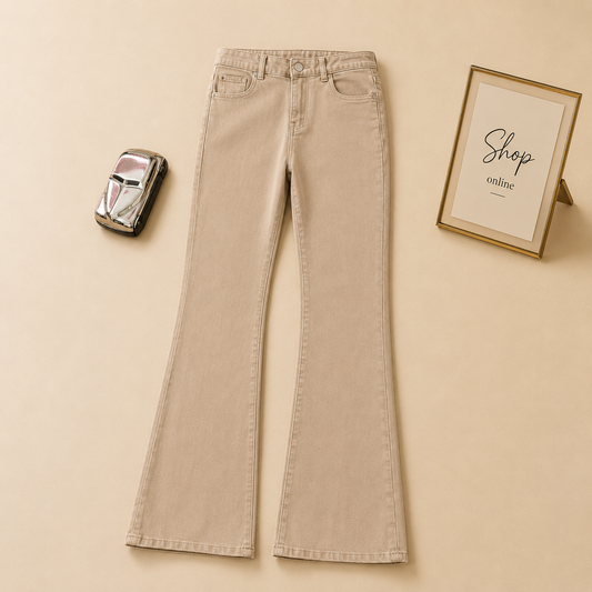 HIGH WAISTED BEIGE WIDE LEG JEANS