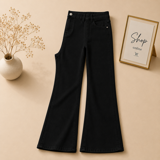 HIGH WAISTED BLACK WIDE LEG JEANS