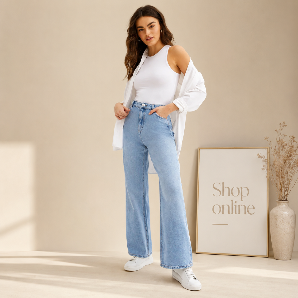 ICE BLUE WIDE LEG JEANS HIGH WAISTED
