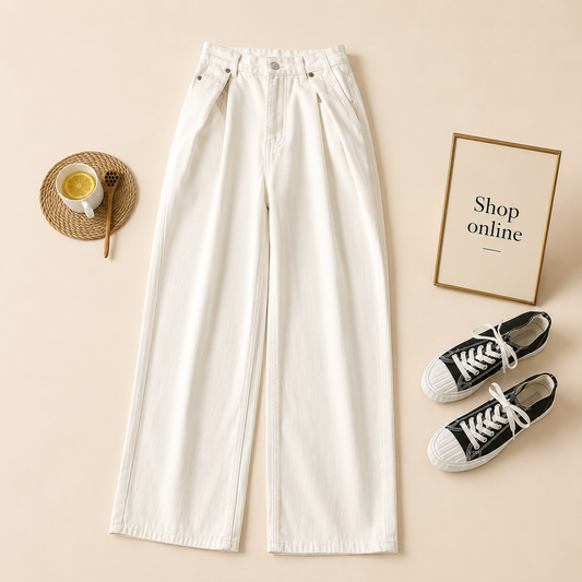 HIGH WAITED WHITE WIDE LEG JEANS