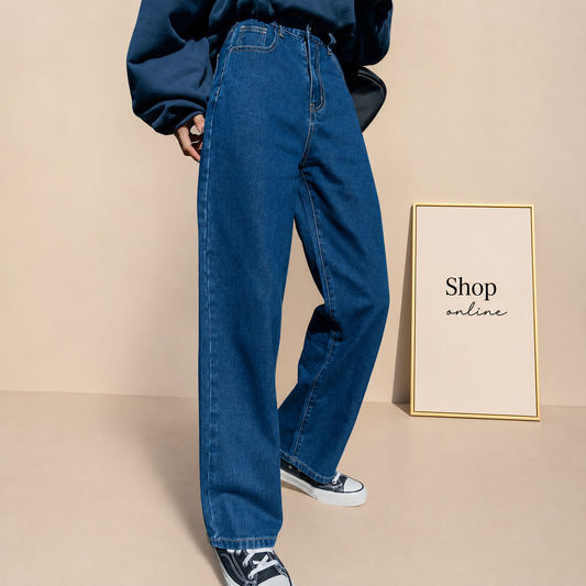 MID BLUE WIDE LEG JEANS