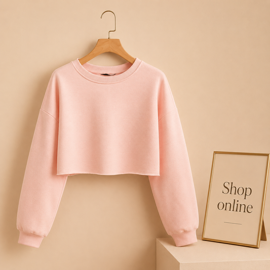 PLAIN BABY PINK CROP SWEATSHIRT
