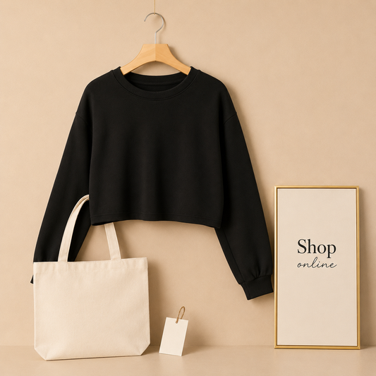 PLAIN BLACK CROP SWEATSHIRT