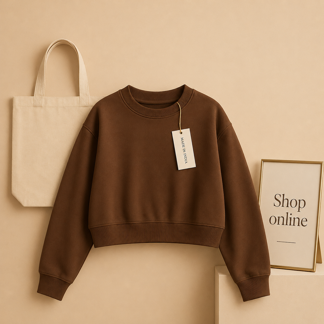 PLAIN BROWN CROP SWEATSHIRT