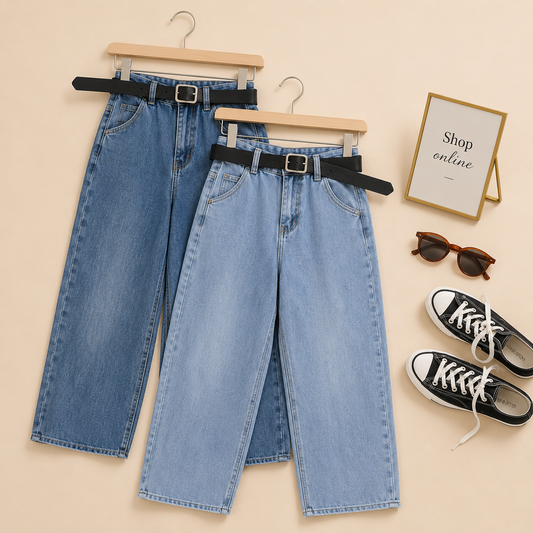 PACK OF 2 MOM JEANS (ICE BLUE AND MID BLUE)