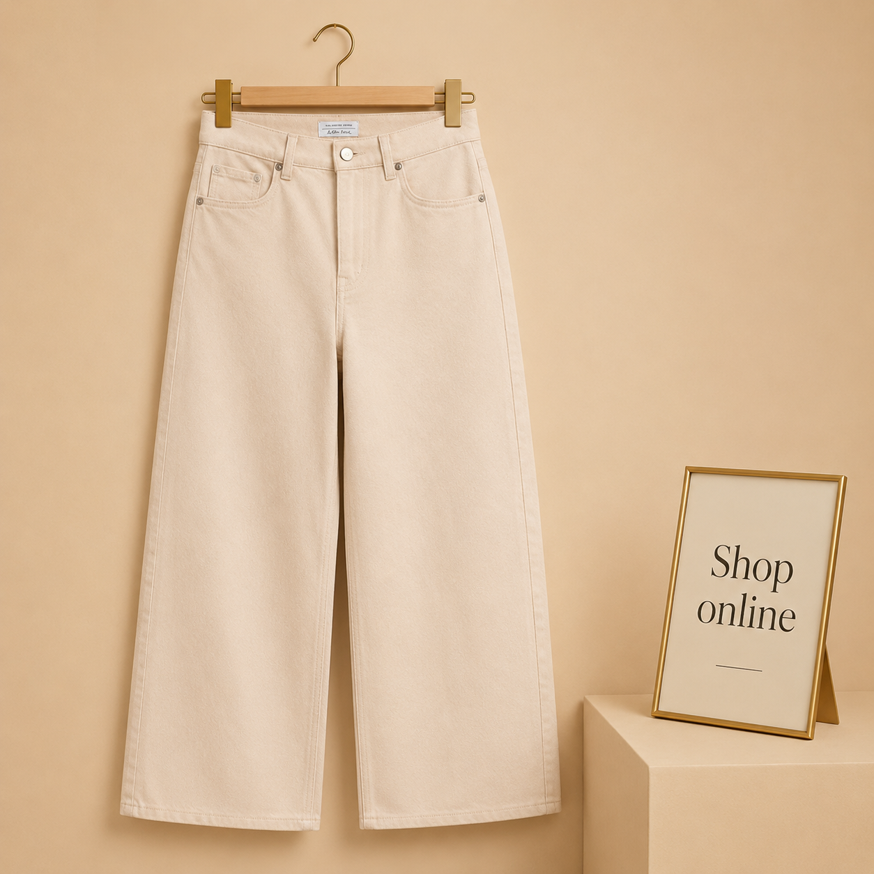 BEIGE WIDE LEG JEANS